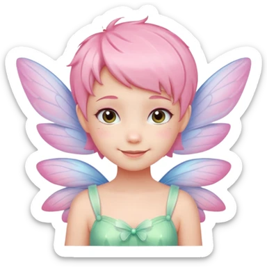 A tiny pastel fairy with pink short hair with glowing wings and a sweet smile  sticker