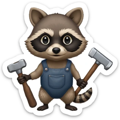dirty blacksmith racoon holding hammer sticker