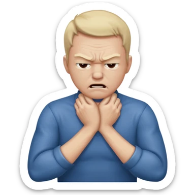 Grabbing throat with hands and looking angry with arms crossed and under chin, grabbing neck sticker