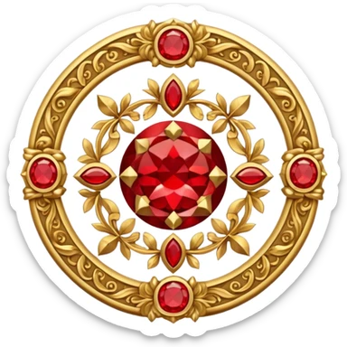 Golden circle crest with red gems sticker
