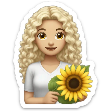 curly black hair white girl holding sunflower sticker