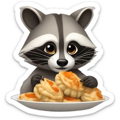 raccoon eating momos sticker