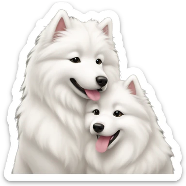 Samoyed hugging another Samoyed  sticker