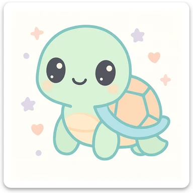 a cute turtle with big eyes and soft colors in kawaii style sticker