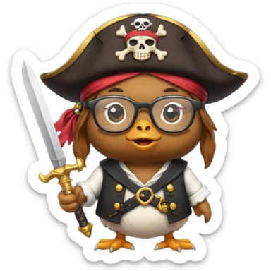 chick animal with glasses, pirate sticker