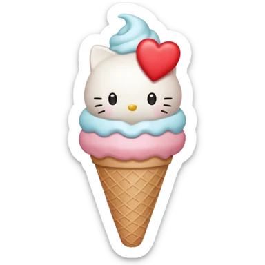 Hello Kitty inspired ice cream cone, holding a tiny heart sticker