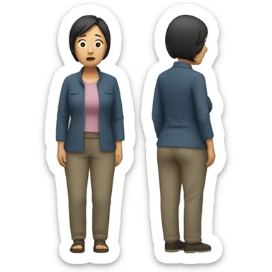 middle aged asian woman sad standing full body sticker
