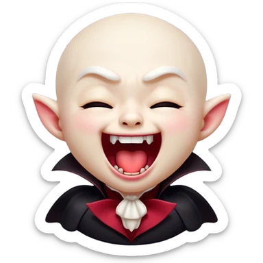 Cinematic Cute Yawning Vampire Portrait Emoji, with a small, rounded, charming pale face accented with tiny playful fangs and droopy, half-closed eyes, head tilted in an adorable wide yawn, dressed in miniature elegant dark attire with a hint of crimson, simplified yet irresistibly endearing, highly detailed with a soft, mysterious glow and gentle outline that captures the cute, drowsy side of an immortal! sticker