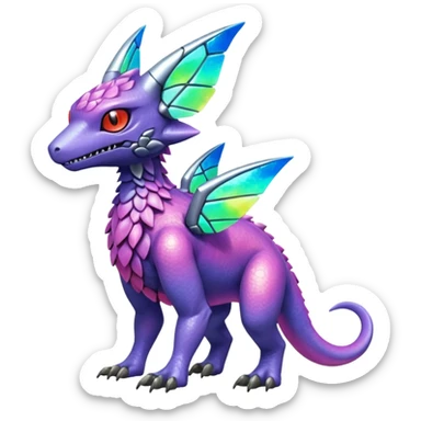  colorful iridescent magmatic Fakémon-Digimon-Trico-Vernid-creature (full body) sticker