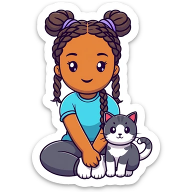 Black girl with braids cat sticker