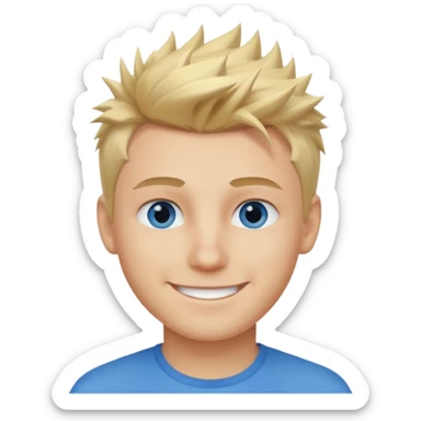 young man with slightly spiky blond hair, smiling sticker