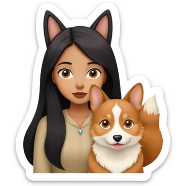 The black long hair girl with a corgi and a Abyssinian cat sticker