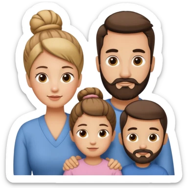 family of 5. mom has bun. dad has beard.  sticker