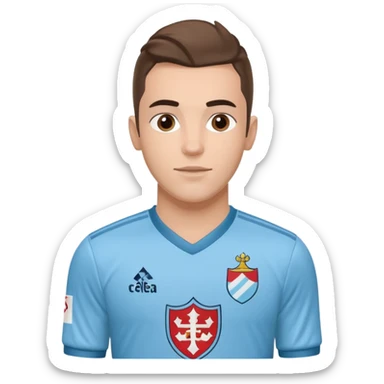 Celta Vigo footballer celebrating, jersey with Celta Vigo logo on chest sticker