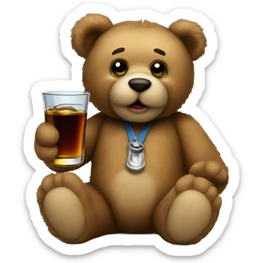 teddy bear holding a shot glass  sticker