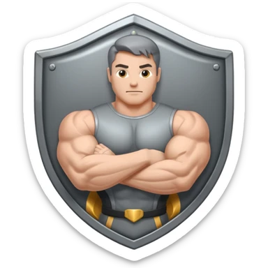 Steel gray shield with muscle bicep icon sticker