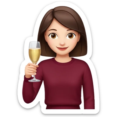 Brunette  with her back turned in burgundy sweater with glass of champagne in her hand  sticker