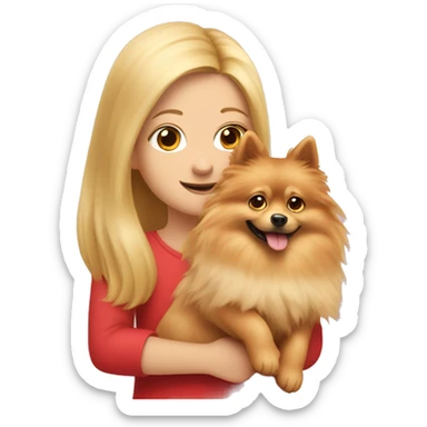Red spitz in the arms of a girl with long blond hair sticker