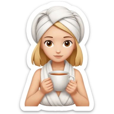 girl hair wrapped in towel holding tea with hands sticker
