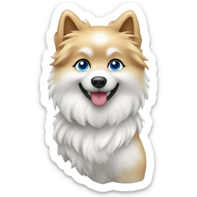 Weißer spitz auf dem Arm von Mädchen mit blonden Haaren und blauen Augen sticker