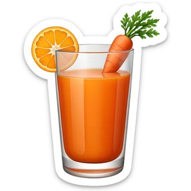 a glass of carrot juice with a carrot slice garnish, simple, clear sticker