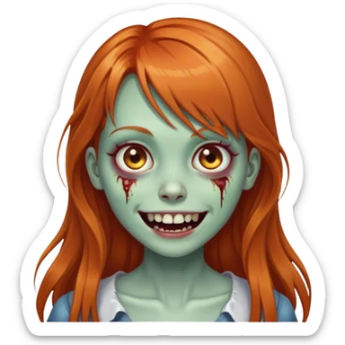 zombie girl with long ginger hair and bangs, smiling sticker