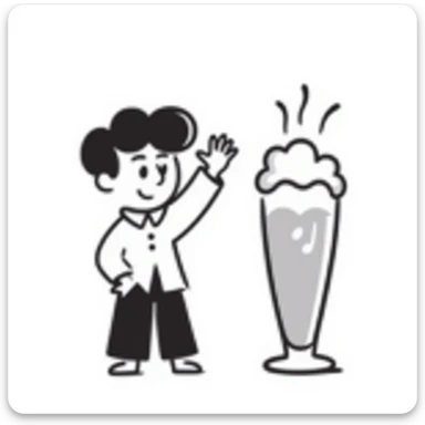 hand-drawn doodle of a beer glass and a friendly waving character, simple and playful sticker