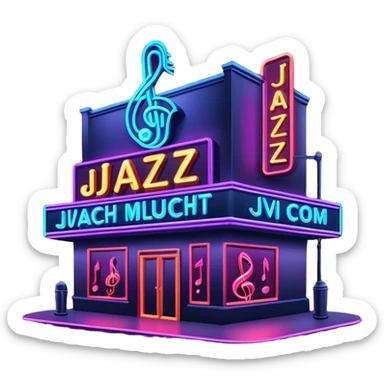 jazz nightclub with neon sign and musical notes on dark background sticker
