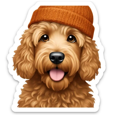 Mini goldendoodle in rust winter hat  sticker