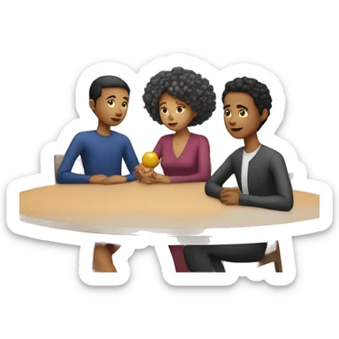 mixed race people sitting around a table looking confused sticker