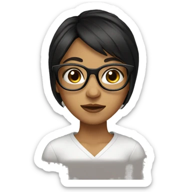 Girl wearing glasses brown black hair with long bangs  sticker