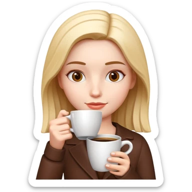 generate realistic detailed girl with cup of coffee in hand in 3d style sticker