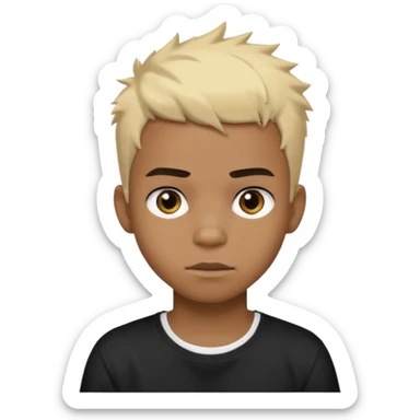 Black Male Teenager with Short punk messy blonde hair, Dark brown bushy eyebrows large expressive golden-brown eyes, wearing a plain white t-shirt, Dark Brown skin color. sticker
