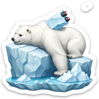 Create a polar bar shooting red lasers out of its eyes on an iceberg with text on the bottom saying “BYE BYE POLAR BEARS” sticker
