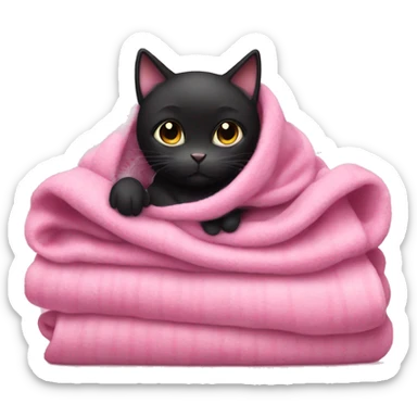 Black cat cozy in pink blanket sticker