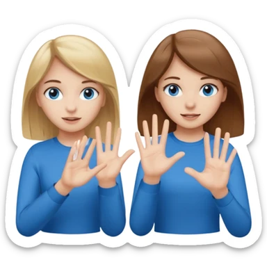 Two girls saying six seven one with brown hair. And doing hand movements  white skin six seven SAYING SIX SEVEN ONE WITH BLOND HAIR blue eyes SAYING SIX SEVEN sticker