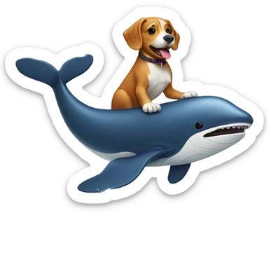Dog riding a whale on top of a surfboard sticker