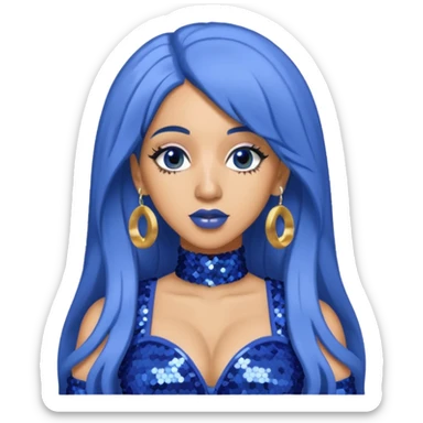Cardi B with long dark blue hair, light periwinkle sequin outfit sticker