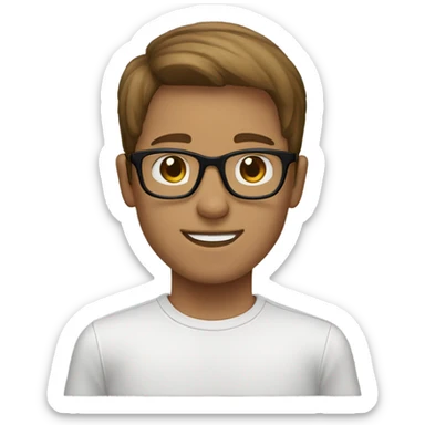 White boy with brown hair and black rectangle frame glasses sticker