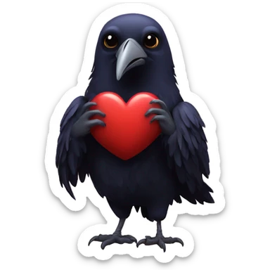 Raven holding a heart sticker