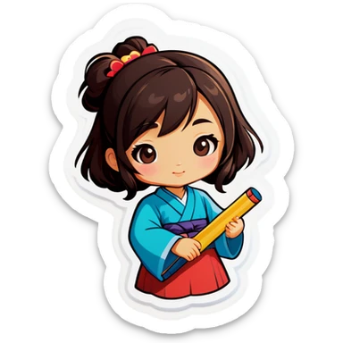 asian girl with classes sticker