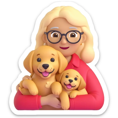 Edit the image to have the grandmother hold a big golden retriever in her arms instead of the corgi. Keep the grandmother unchanged and maintain the same 3D emoji style with a transparent background. sticker