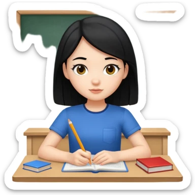 girl with black hair in short sleeves focusing in class sticker