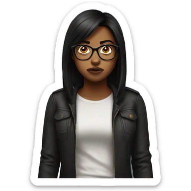 angry Black haired 23 year old girl with glasses  sticker
