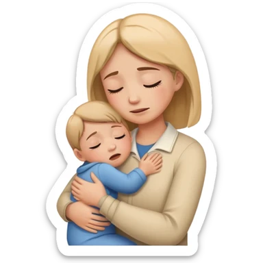 comforting parent hugging a crying child, warm and caring sticker