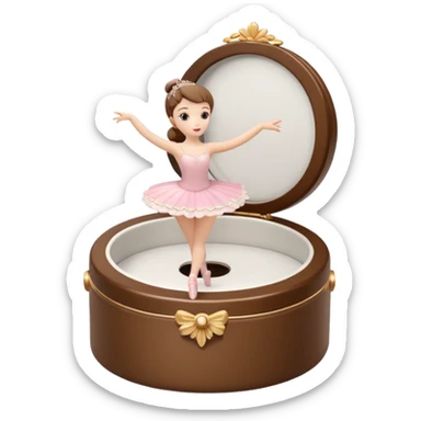 brown open music box with dancing ballerina sticker