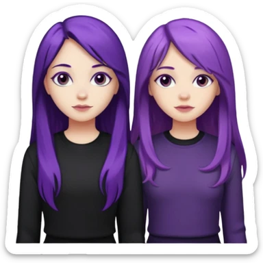faz duas raparigas menos gótica mas com cabelo roxo comprido e outra cabelo roxo mais escuro e camisola preto sticker