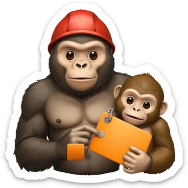 gorilla and monkey together, both holding tags sticker