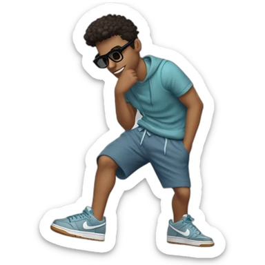 chico rubio  con lentes vestido con buzo y pantalone baggy y zapatillas nike dunk feliz cuerpo entero sticker
