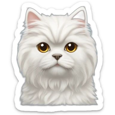 fluffy white persian cat with a yorkiepoo sticker
